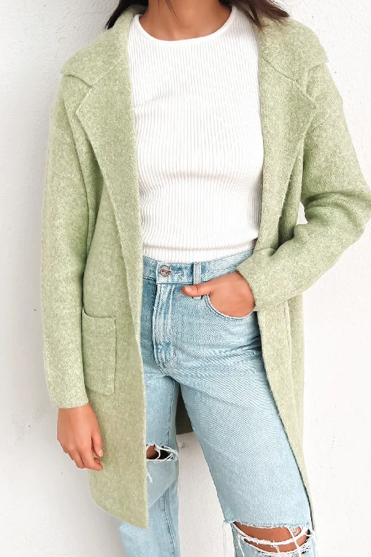 hand knitted women cardigan with artisanal charmAspen Coatigan Green