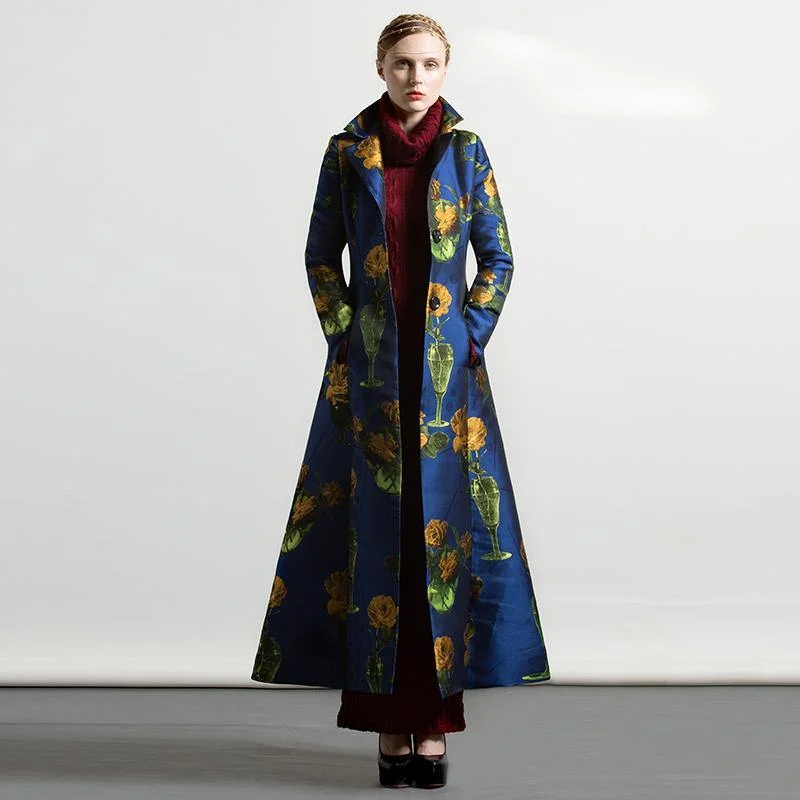 Petite women's wool blend coats with a tailored fit for a flattering silhouetteautumn winter cotton blended long coats blue floral thick large hem maxi trench coat Petite women's wool blend coats with a tailored fit for a flattering silhouetteautumn winter cotton blended long coats blue floral thick large hem maxi trench coat