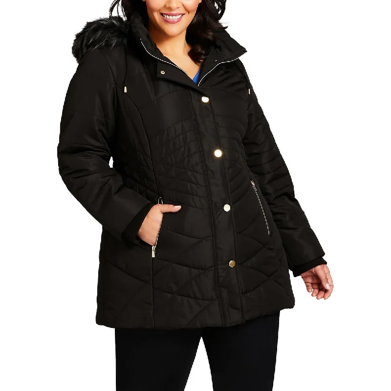 Avenue Womens Plus Wave Quilted Cold Weather Puffer Jacket