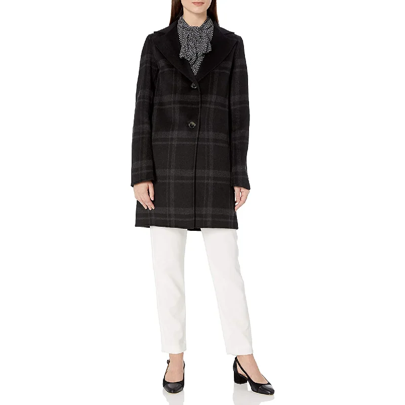 T Tahari Women's Jayden Double Face Topper with Button Closure Plaid Check Coat