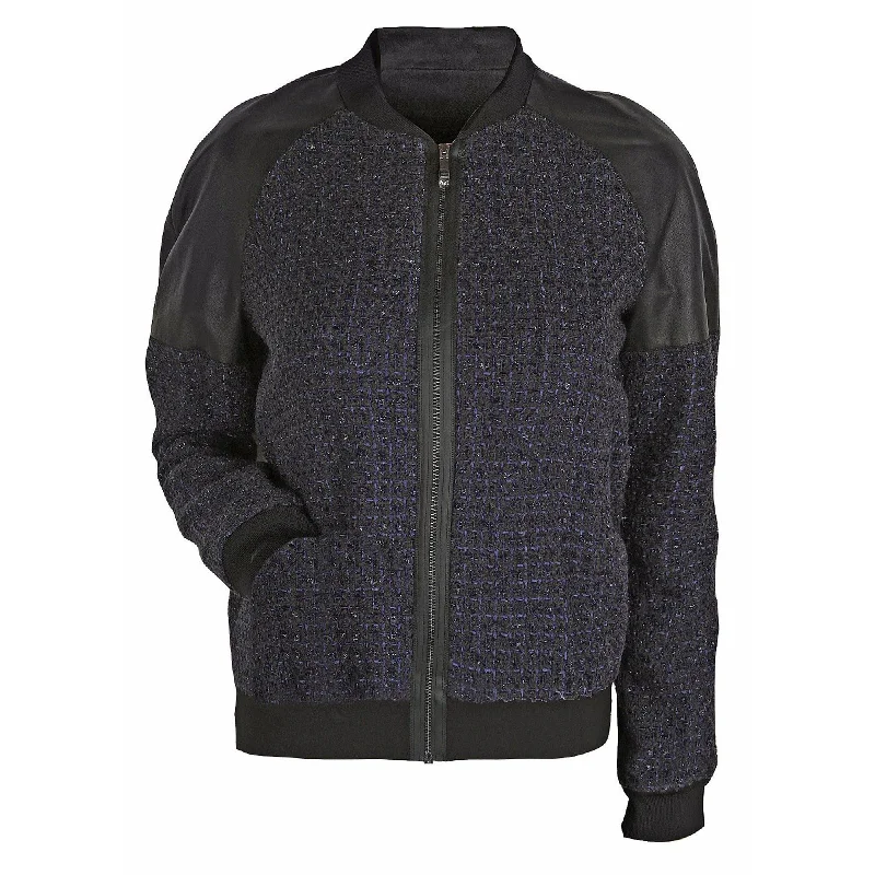 Elie Tahari Sandie Blue Black Boucle Bomber Jacket