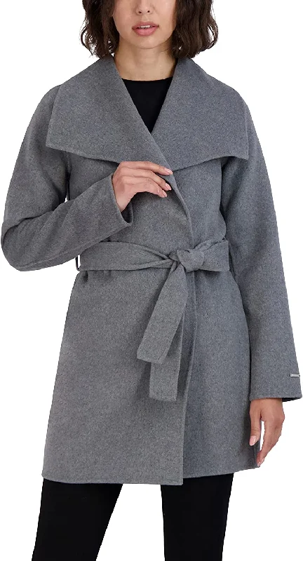 Tahari Women's Ash Gray Wool Wrap Coat Jacket Ella