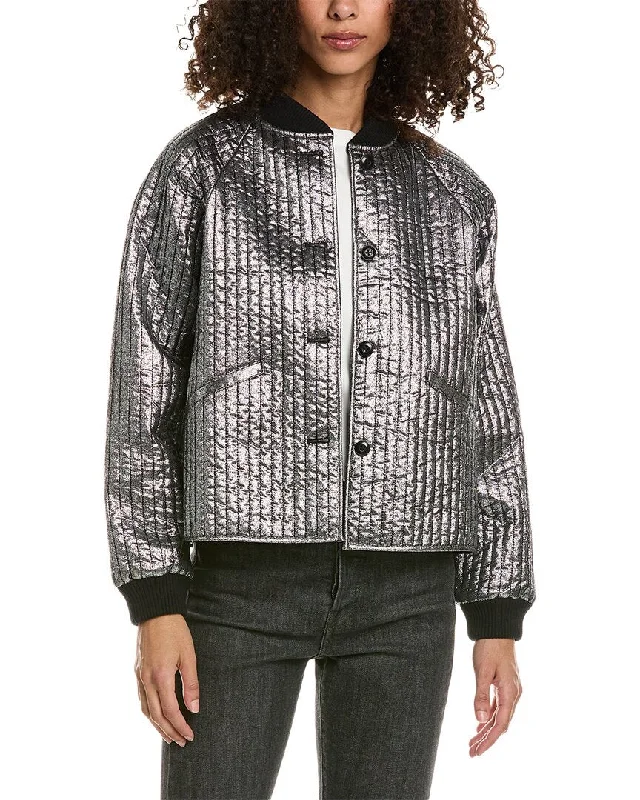 Mid - length women's down coats in a slim fit for a modern and sleek appearanceThe Great The Metallic Bomber Jacket Mid - length women's down coats in a slim fit for a modern and sleek appearanceThe Great The Metallic Bomber Jacket