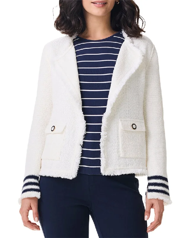 Women's reversible down coats with two - tone designs for versatile stylingNic+Zoe Subtle Stripe Fringe Mix Knit Jacket Women's reversible down coats with two - tone designs for versatile stylingNic+Zoe Subtle Stripe Fringe Mix Knit Jacket