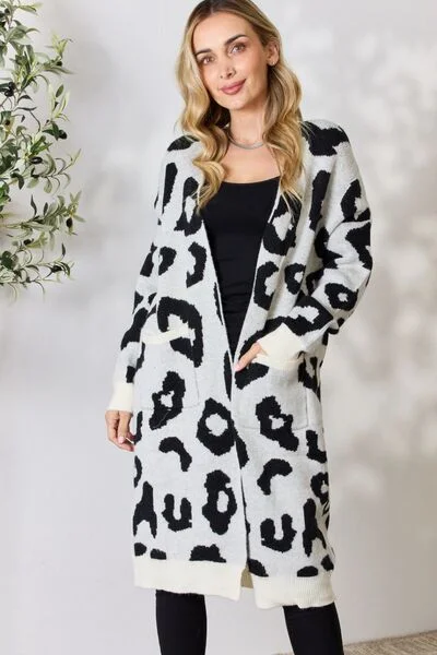 floral print women cardigan for a feminine touchBiBi Leopard Open Front Cardigan