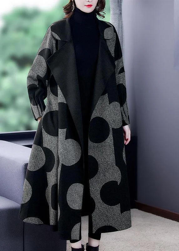 Women's cropped leather coats with silver studs for an edgy lookBoutique Black Patchwork Dot Print Loose Fall Long sleeve Coat Women's cropped leather coats with silver studs for an edgy lookBoutique Black Patchwork Dot Print Loose Fall Long sleeve Coat