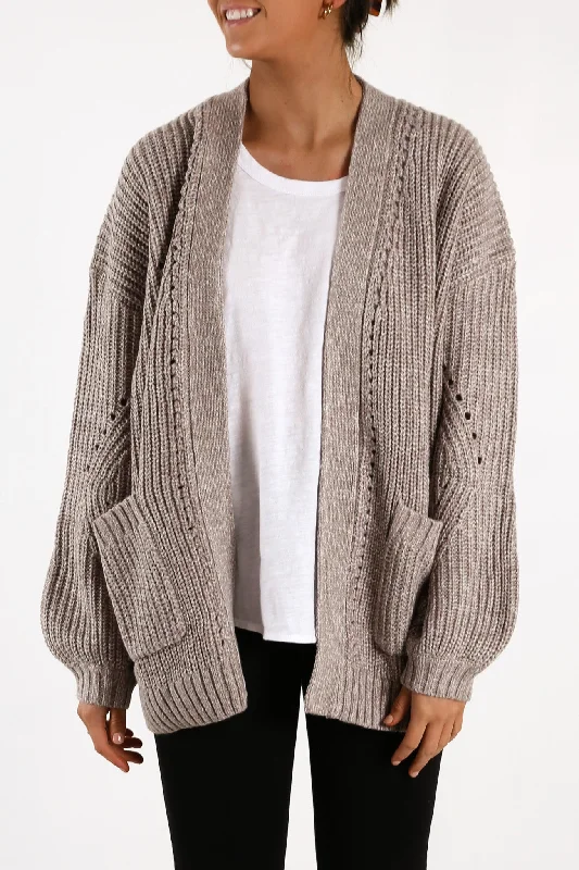 ribbed women cardigan with a classic textureCaspian Cardigan Knit Bark