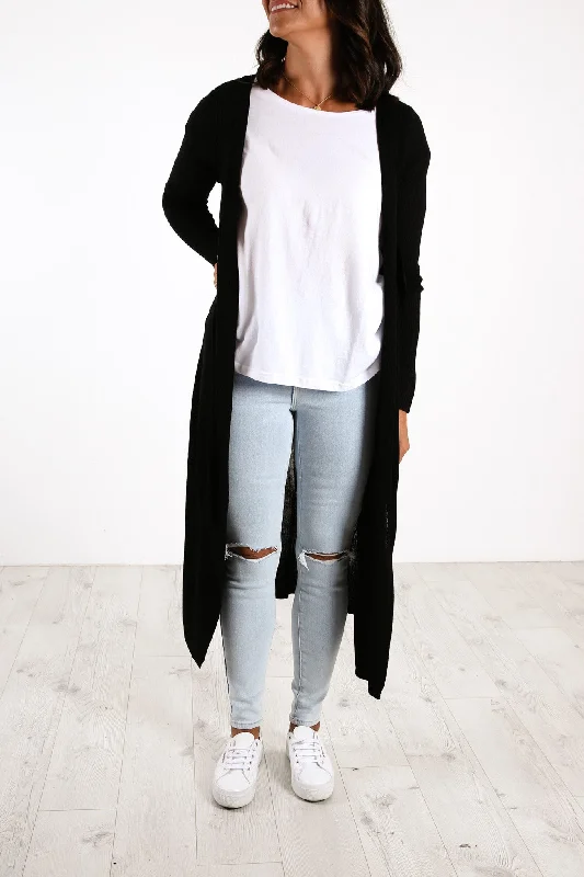 long length women cardigan with side slitsCecile Cardigan Black