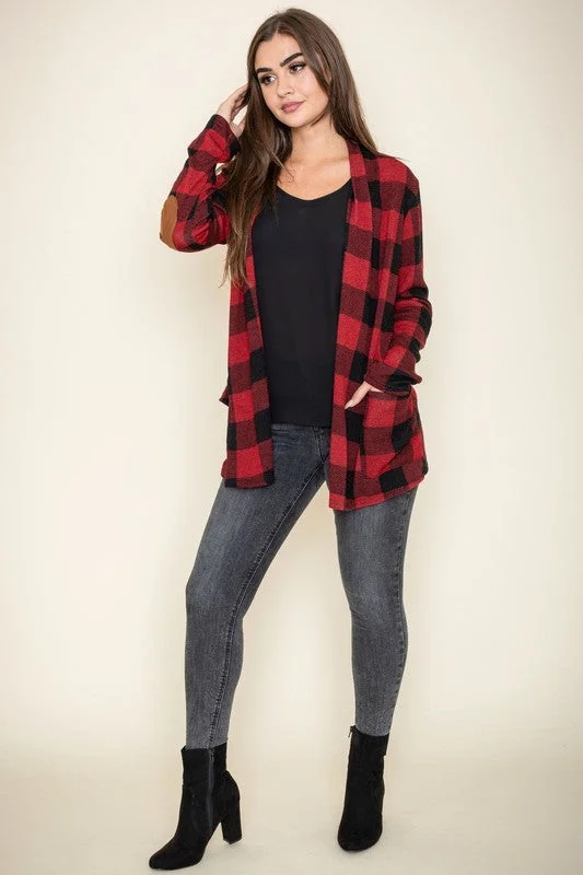 maternity women cardigan for expecting momsCheckered Elbow Patch Cardigan