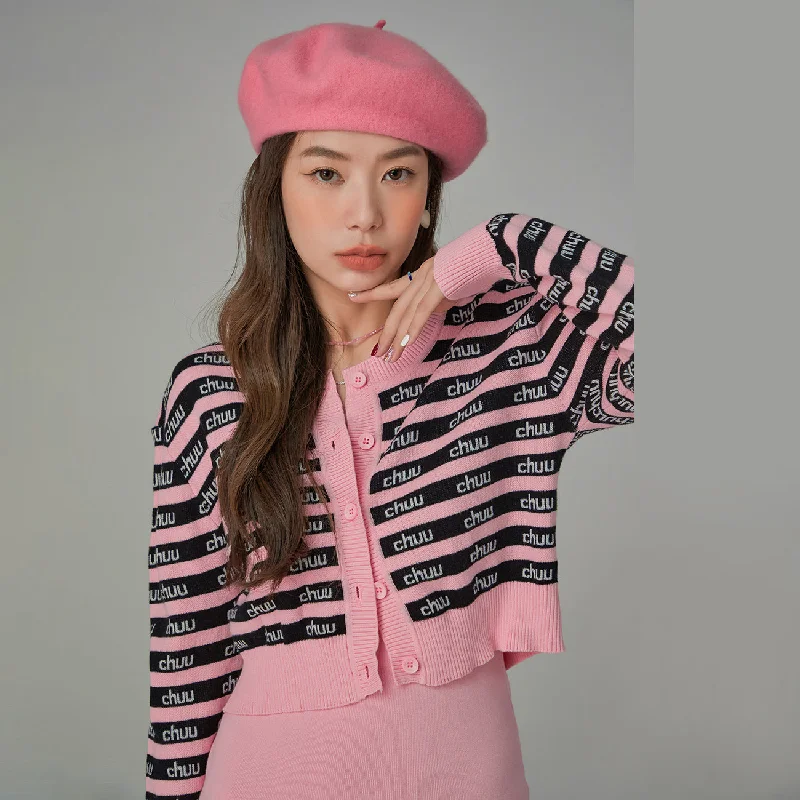 Stripes Chuu Logo Knit Cardigan