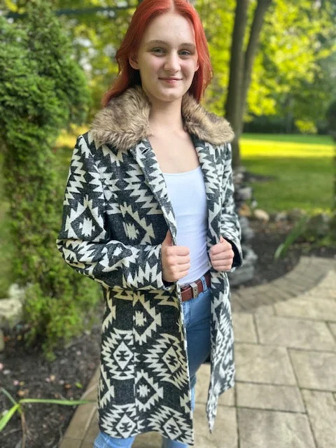 Women's longline double - breasted camel coats for a sophisticated lookWestern Aztec Coat Style#-L-24119 Women's longline double - breasted camel coats for a sophisticated lookWestern Aztec Coat Style#-L-24119