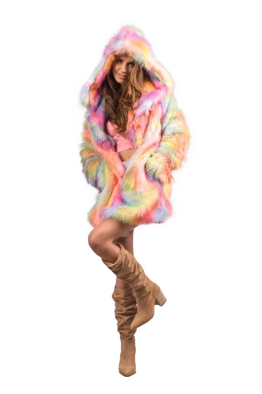 Women's reversible down coats with two - tone designs for versatile stylingWomen's Short Desert Warrior Coat in "Rainbow Sherbet" Women's reversible down coats with two - tone designs for versatile stylingWomen's Short Desert Warrior Coat in "Rainbow Sherbet"