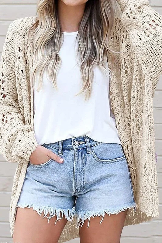 open front women cardigan for easy stylingCrochet Dolman Knit Sleeve Cardigan