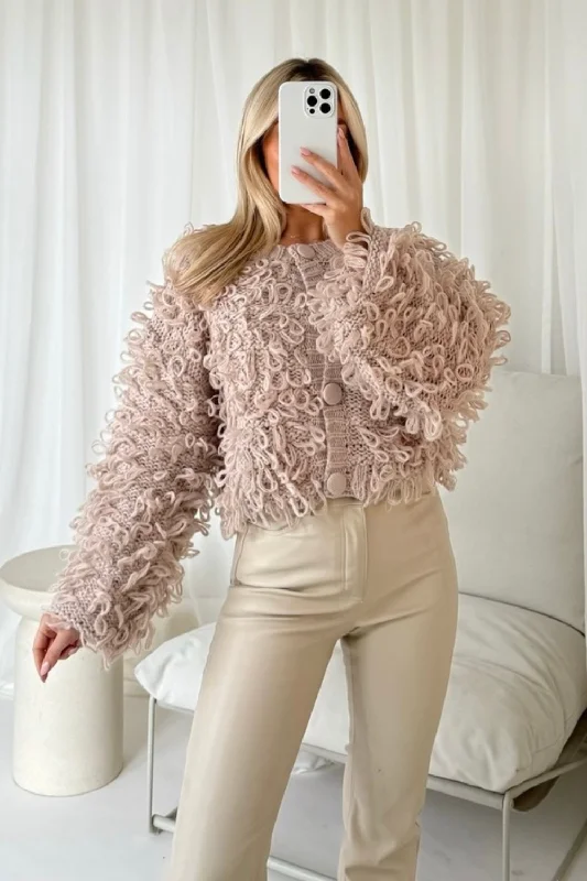 Daisy blush shaggy knit cardigan