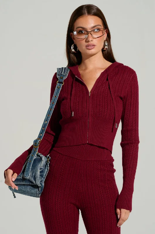maternity women cardigan for expecting momsDREAM GIRL KNIT ZIP UP IN BURGUNDY