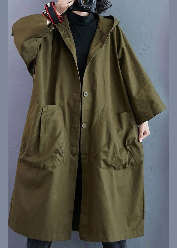 Hooded women's puffer coats in neon colors for high - visibility sportsElegant Army Green Pockets Button Fall Hooded Long sleeve Trench Coats Hooded women's puffer coats in neon colors for high - visibility sportsElegant Army Green Pockets Button Fall Hooded Long sleeve Trench Coats