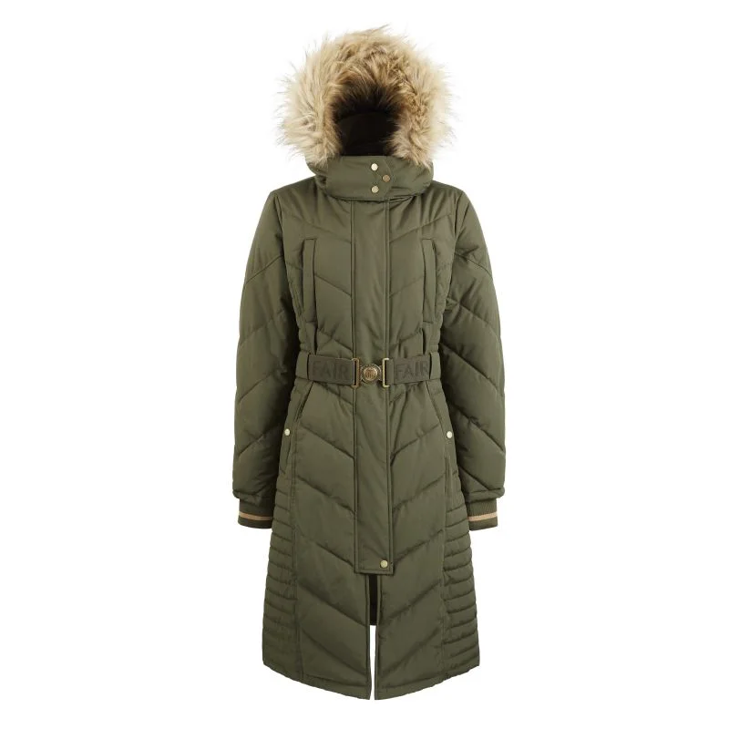 Long women's mac coats in a lightweight fabric for spring showersFairfax & Favor Charlotte Padded Ladies Longline Coat - Khaki