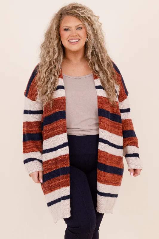 long length women cardigan with side slitsGoing Downtown Cardigan, Rust-Taupe