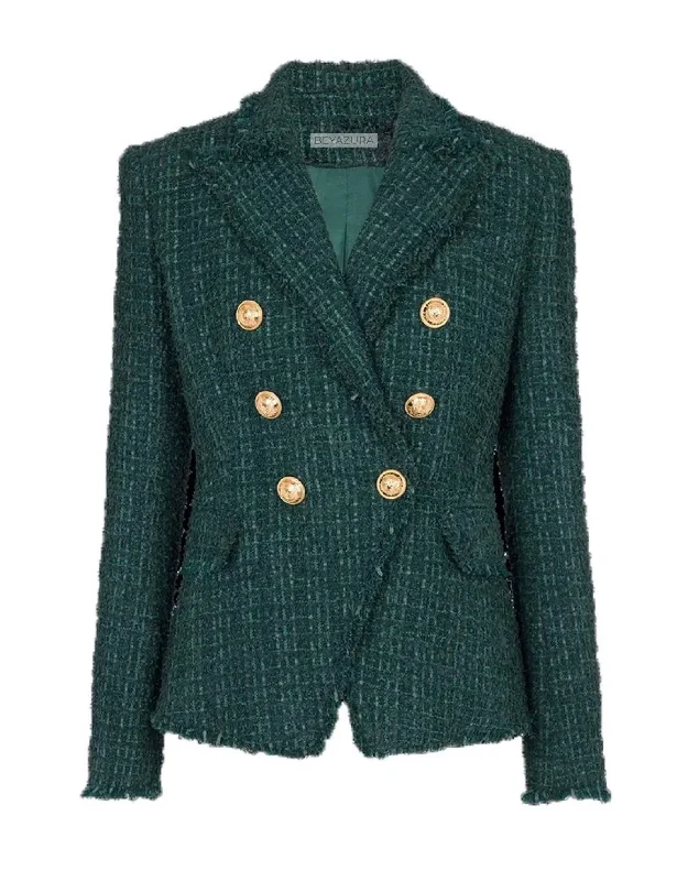 Green Gold Button Tweed Blazer