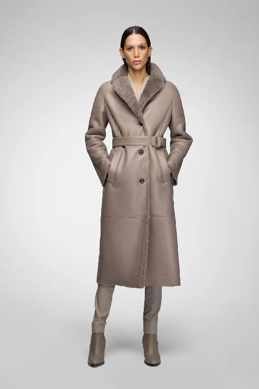 Water - resistant women's trench coats with adjustable cuffs for rainy daysHailey - Warm Grey Shearling Coat Water - resistant women's trench coats with adjustable cuffs for rainy daysHailey - Warm Grey Shearling Coat
