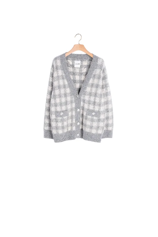 v neck women cardigan to elongate the necklineCardigan jacquard carreaux