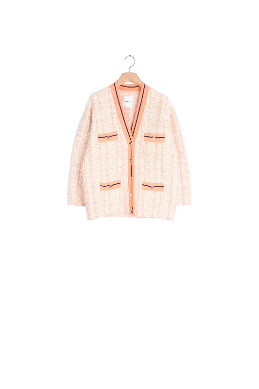 long length women cardigan with side slitsCardi-coat en tweed