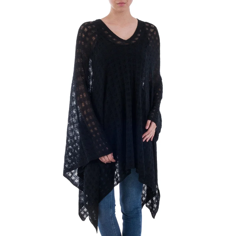 long length women cardigan with side slitsIndigo Shadow Poncho