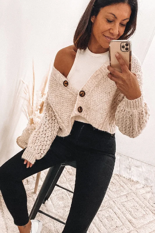 ribbed women cardigan with a classic textureKarla Knit Cardigan Cream