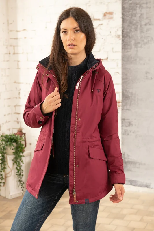 Women's pea coats with brass buttons for a nautical - inspired styleKendal Raincoat - Berry Women's pea coats with brass buttons for a nautical - inspired styleKendal Raincoat - Berry