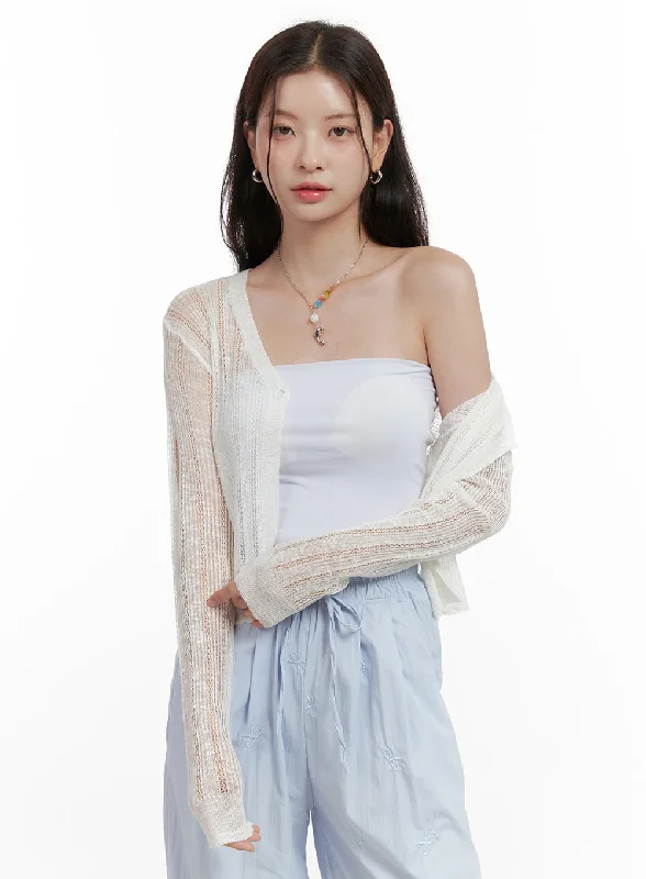 organic cotton women cardigan for an eco - friendly choiceLace Mesh Cardigan OL416