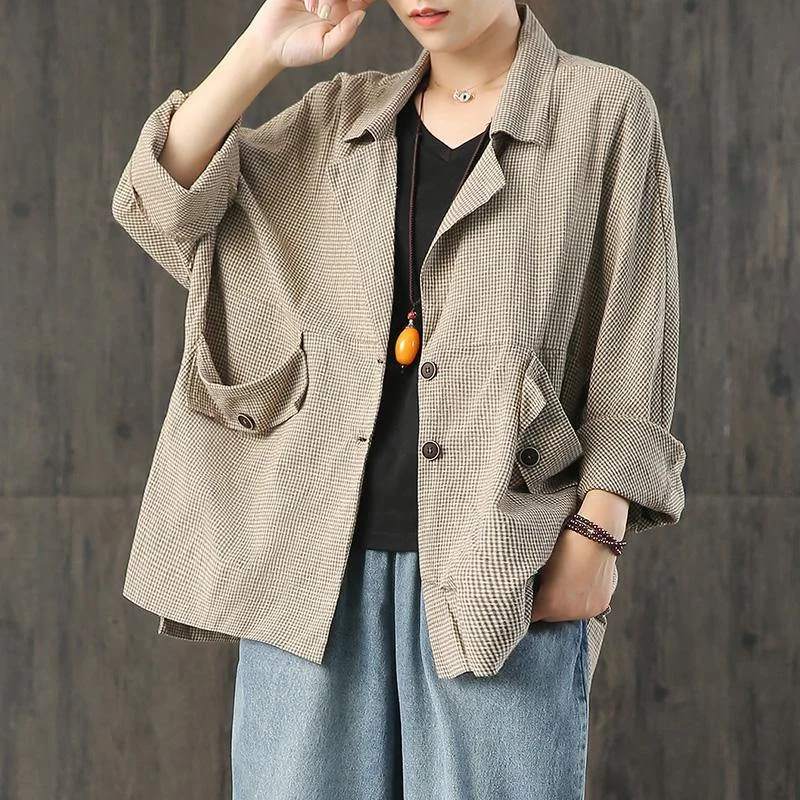 Plus size women's wool blend coats for a warm and stylish winterLoose Plaid Linen Outfit Sewing Khaki Coats Fall ( Limited Stock) Plus size women's wool blend coats for a warm and stylish winterLoose Plaid Linen Outfit Sewing Khaki Coats Fall ( Limited Stock)