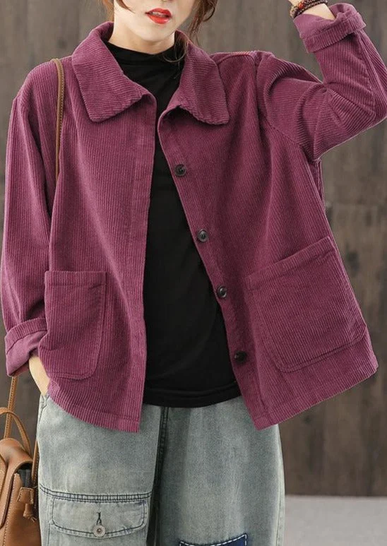 Plus size women's wool blend coats for a warm and stylish winterLoose Solid Color Pocket Corduroy Coat Plus size women's wool blend coats for a warm and stylish winterLoose Solid Color Pocket Corduroy Coat