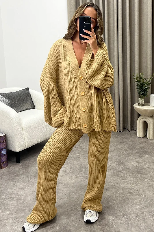 lightweight women cardigan for spring and fallMandi Dark Beige Ribbed Knit Cardigan and Trousers Loungewear Set lightweight women cardigan for spring and fallMandi Dark Beige Ribbed Knit Cardigan and Trousers Loungewear Set