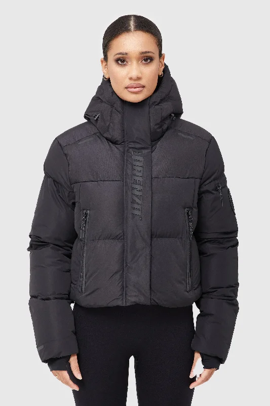 Quilted down women's coats with removable hoods for outdoor activitiesMIDNIGHT 3.0 CROP JACKET - BLACK Quilted down women's coats with removable hoods for outdoor activitiesMIDNIGHT 3.0 CROP JACKET - BLACK