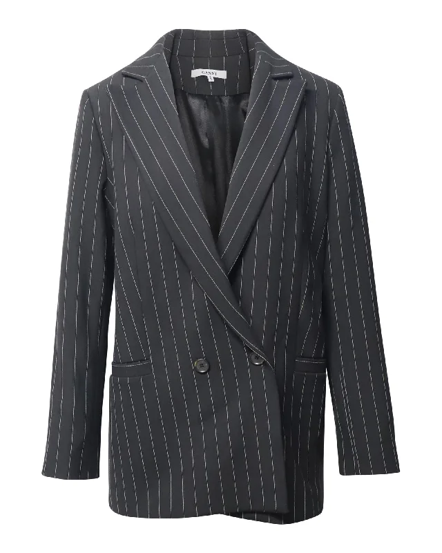 Striped Double-Breasted Blazer in Black Polyester