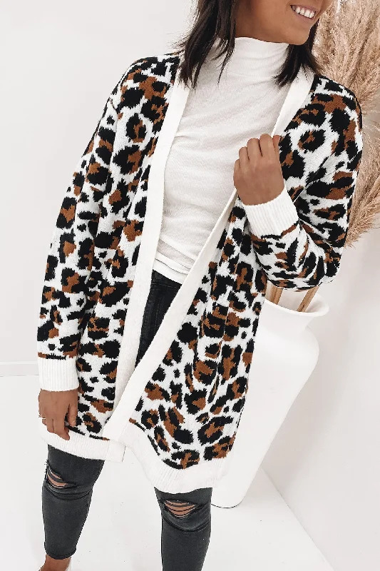 hand knitted women cardigan with artisanal charmOcelot Cardi Print