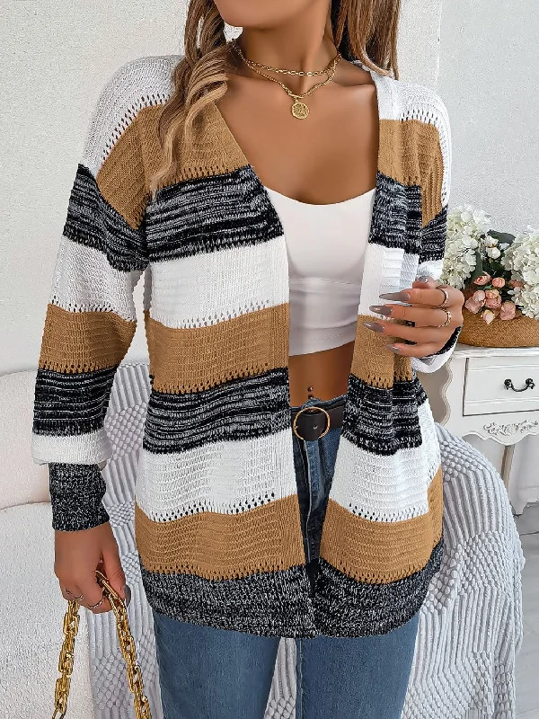 organic cotton women cardigan for an eco - friendly choiceOpenwork Striped Open Front Cardigan organic cotton women cardigan for an eco - friendly choiceOpenwork Striped Open Front Cardigan