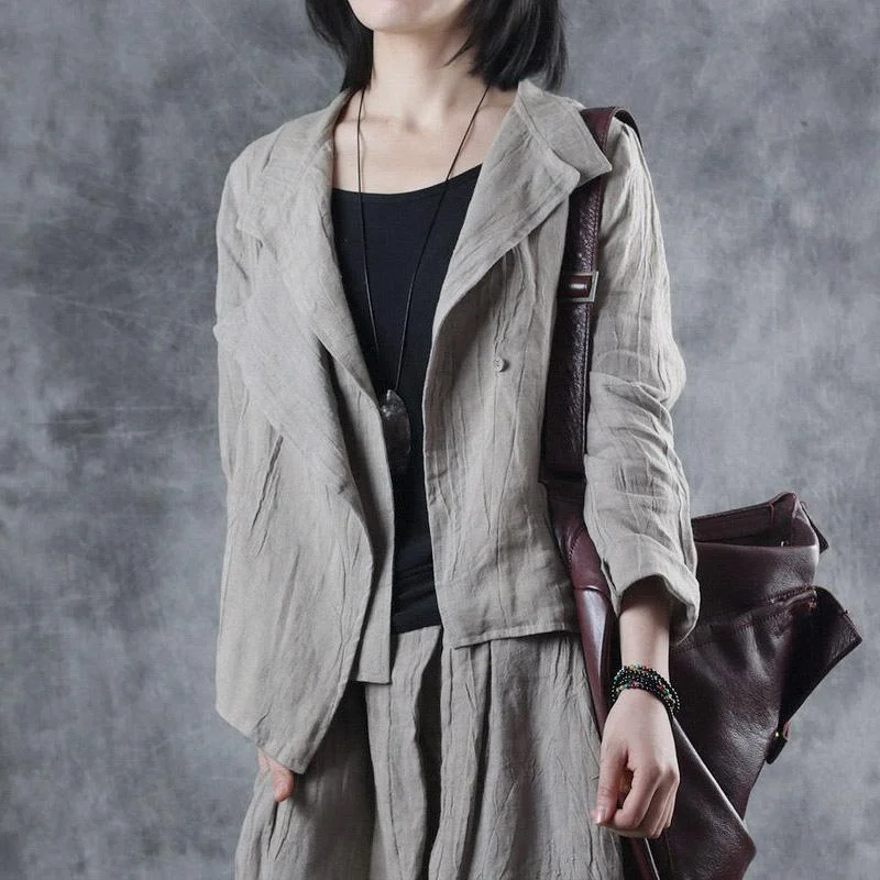 Organic asymmetric linen tunic outwear Sewing nude stand collar coats fall