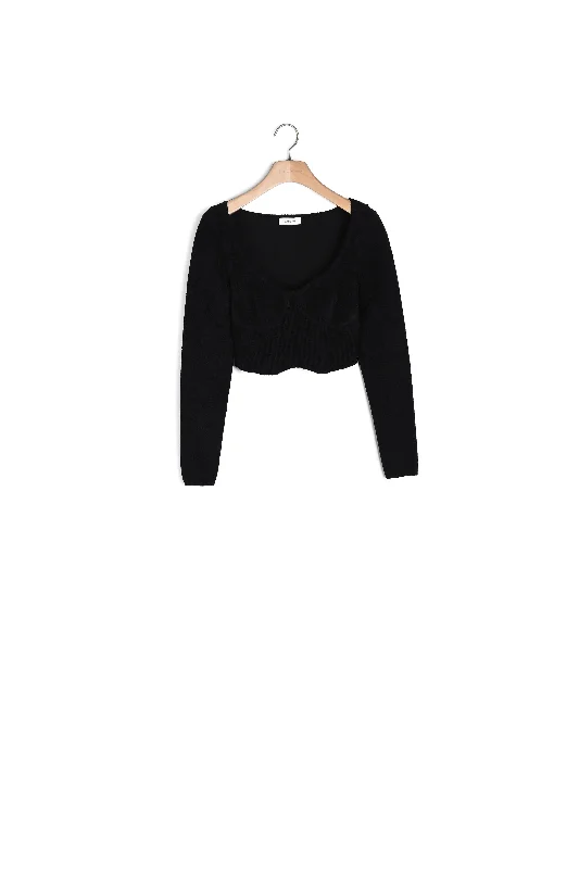 cable knit women cardigan with intricate patternsPull Noir