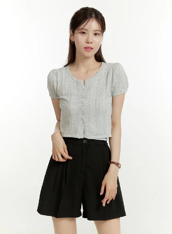 floral print women cardigan for a feminine touchPuff Short Sleeve Cardigan OU427