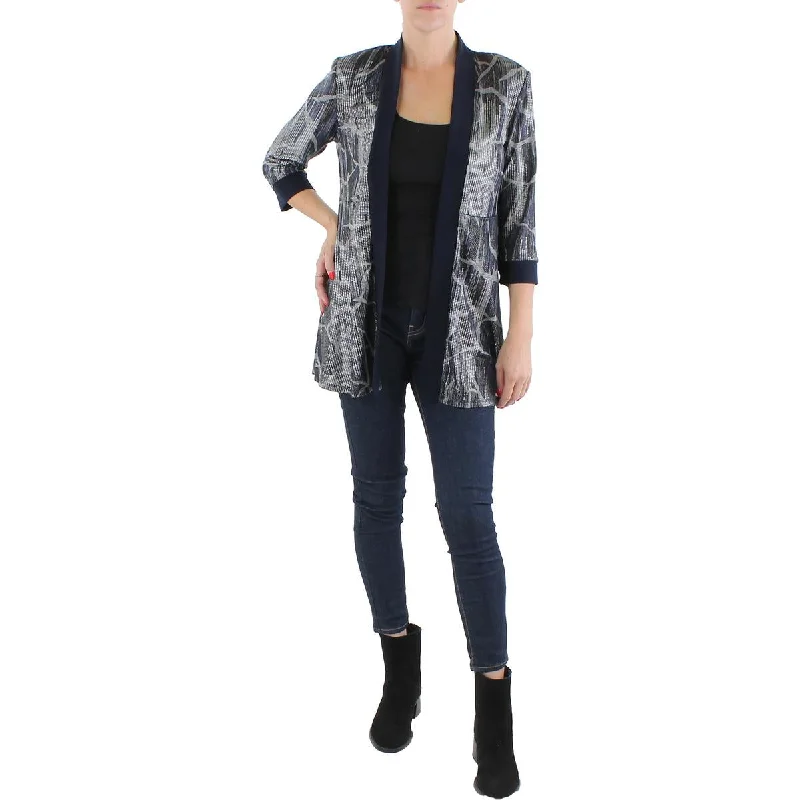 R&M Richards Womens Knit Metallic Duster Blazer