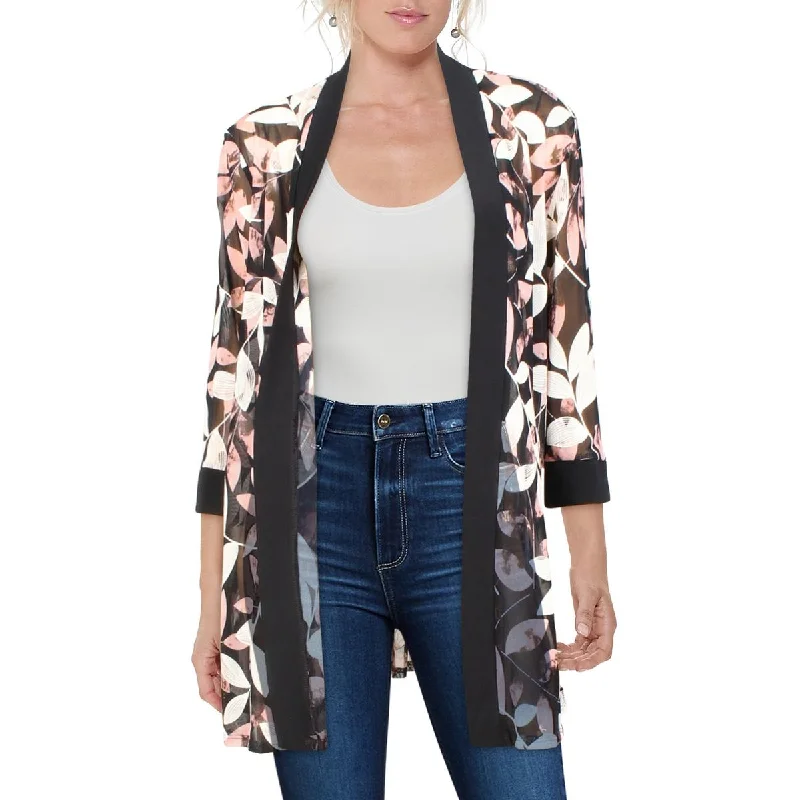 R&M Richards Womens Petites Mesh Floral Duster Blazer