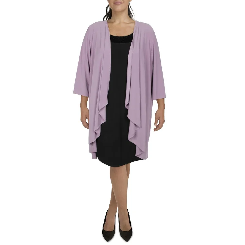 R&M Richards Womens Plus Knit Open Front Duster Blazer