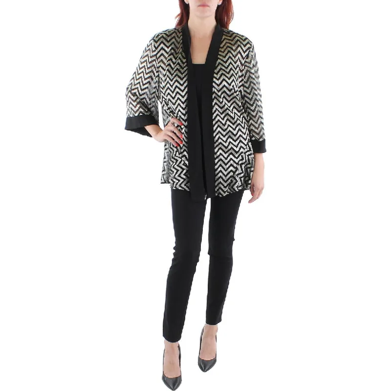 R&M Richards Womens Plus Mesh Chevron Duster Blazer