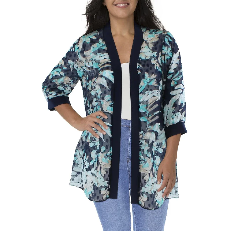 R&M Richards Womens Printed Duster Open-Front Blazer