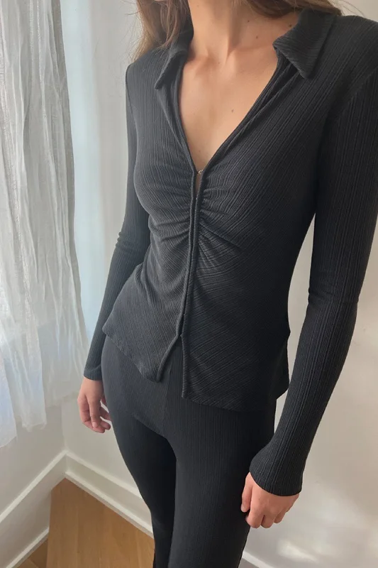 cashmere blend women cardigan for a luxurious feelRIBBED RUCHED FRONT TOP