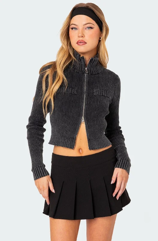 color block women cardigan with bold huesTorey Washed Zip Up Cardigan