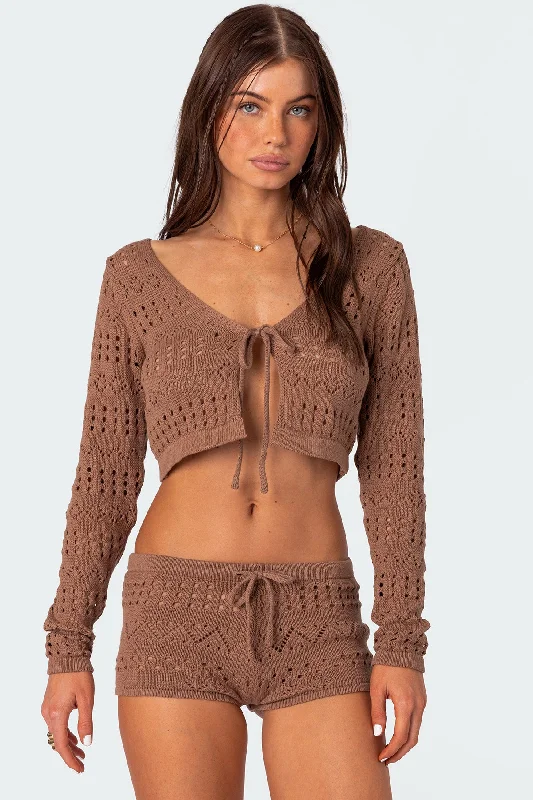 cropped women cardigan to pair with high - waisted jeansBetsy Tie Front Knitted Cardigan cropped women cardigan to pair with high - waisted jeansBetsy Tie Front Knitted Cardigan