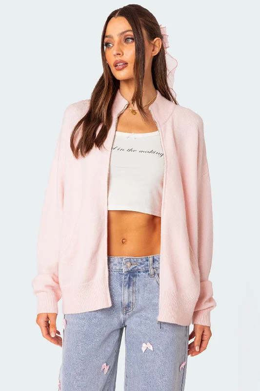 ribbed women cardigan with a classic textureMontie Oversized Double Zip Cardigan