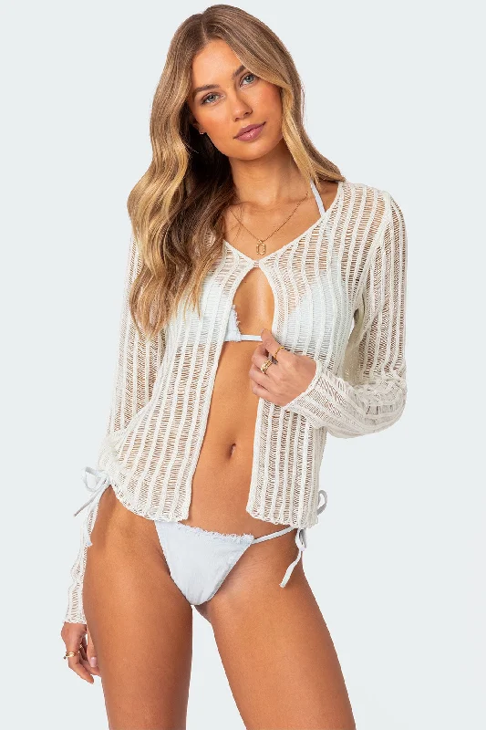 ribbed women cardigan with a classic textureCayla Sheer Knit Cardigan
